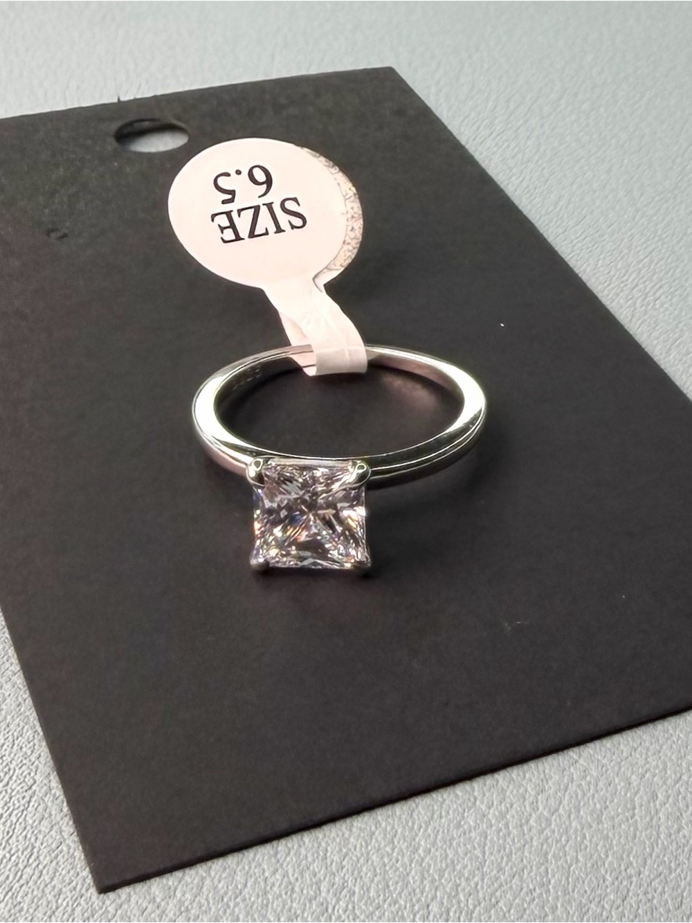 Clear Princess-Cut Solitaire Ring in Silver Tone - | 925